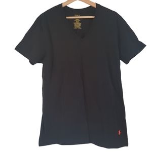 Polo Ralph Lauren T Shirt Classic Fit Small Pony Horse Logo Black V Neck Size M